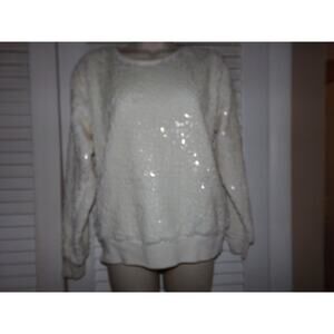 Ann Taylor glam ivory knit top S‎ EUC Pearly tiles all over
